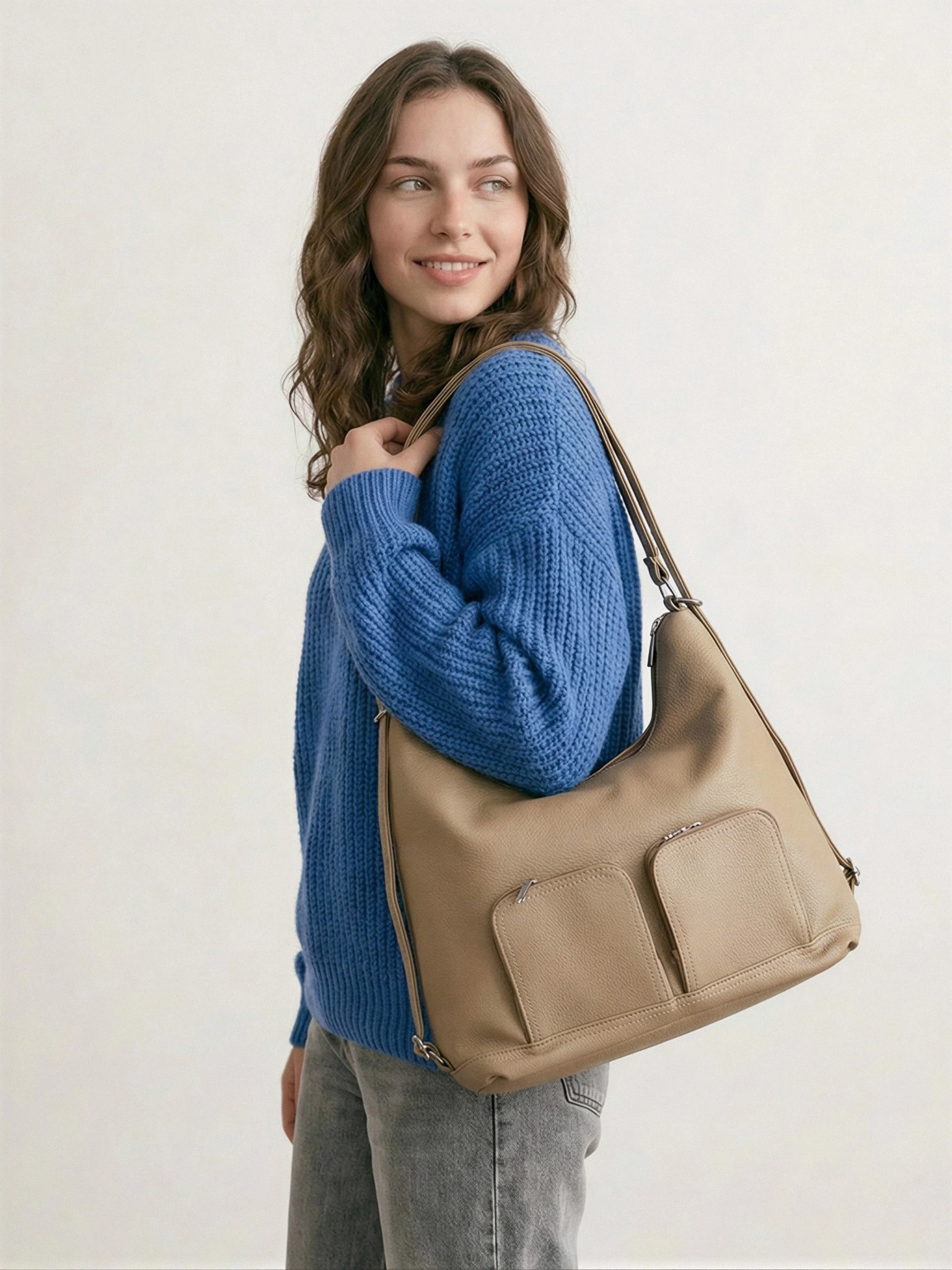 Сумка-шоппер  с регулируемыми ручками и накладными карманами в ассортименте